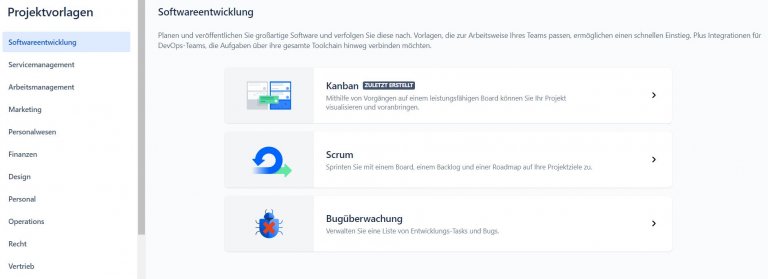 Projektvorlagen in Atlassian Jira