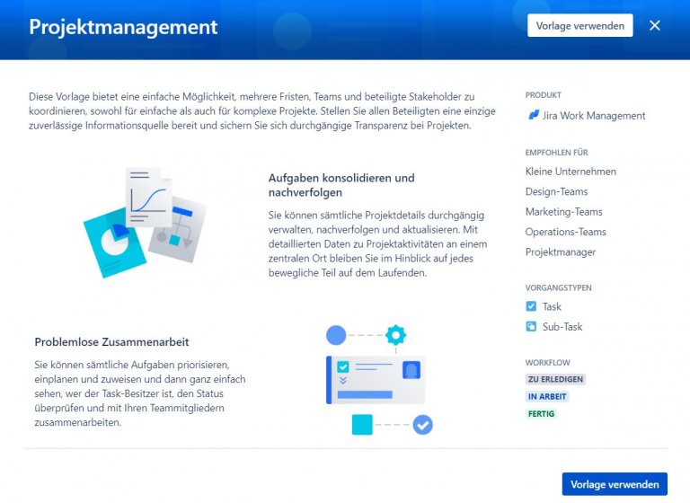 Atlassian Vorlage für Projektmanagement