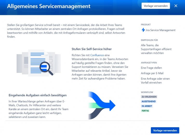 Atlassian Vorlage für Allgemeines Servicemanagement